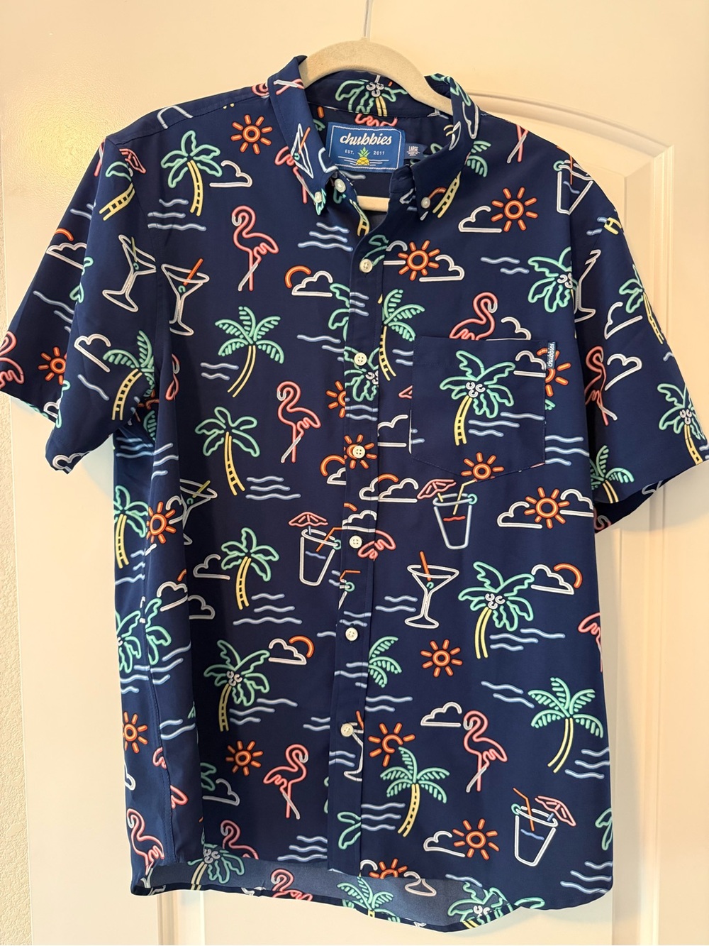 chubbies Navy Tropical Neon Print Short-Sleeve Button-Down Shirt